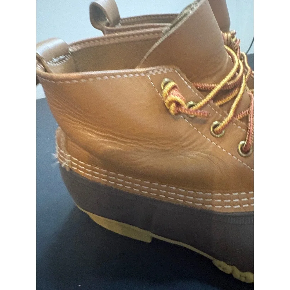 LL Bean 6 Inch Bean Boots Tan Brown Leather Rubber Duck Boots Made in Maine7m/9w